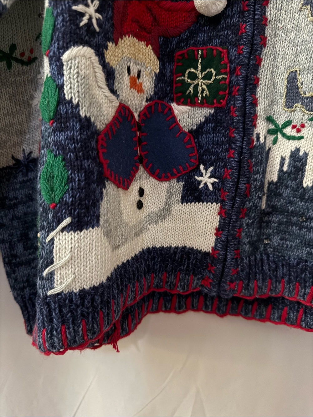 SHAVER LAKE Christmas Fisherman Coastal Grandma Embroidered Sweater Size 22/24 - Picture 6 of 7